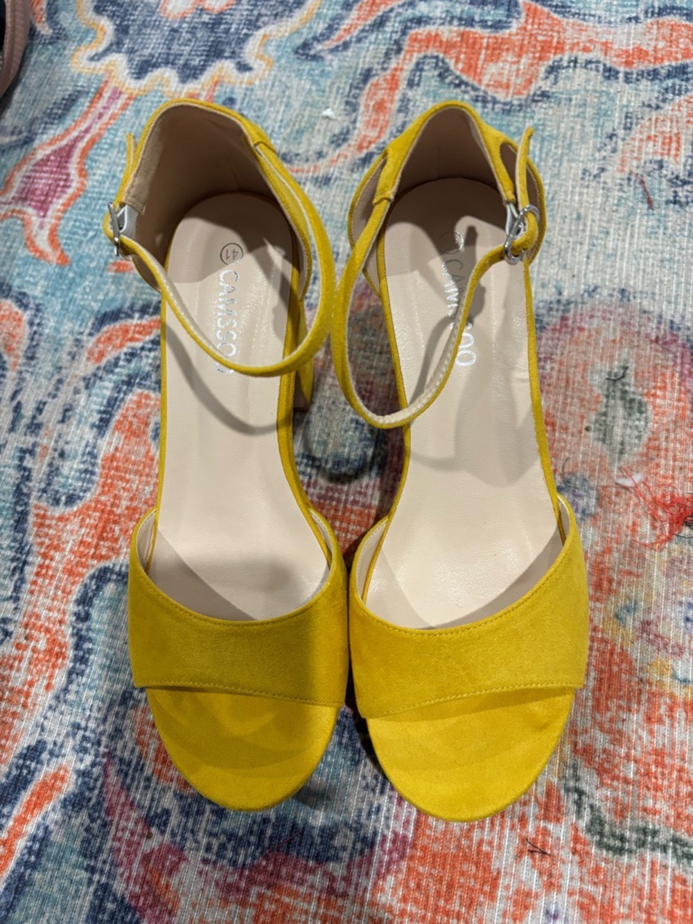 Bright Yellow Suede-Look Platform Sandals with Ankle Strap - Picture 5 of 10